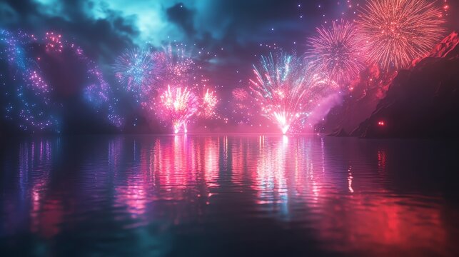 Fireworks Over Water A Nighttime Celebration