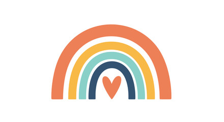 A colorful rainbow with a heart at its center.