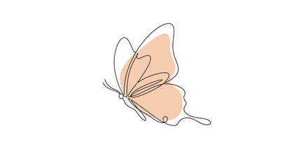 A delicate minimalist butterfly illustration with flowing lines and soft pastel colors.