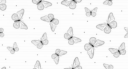 Delicate black and white butterflies dance across musical staff lines.