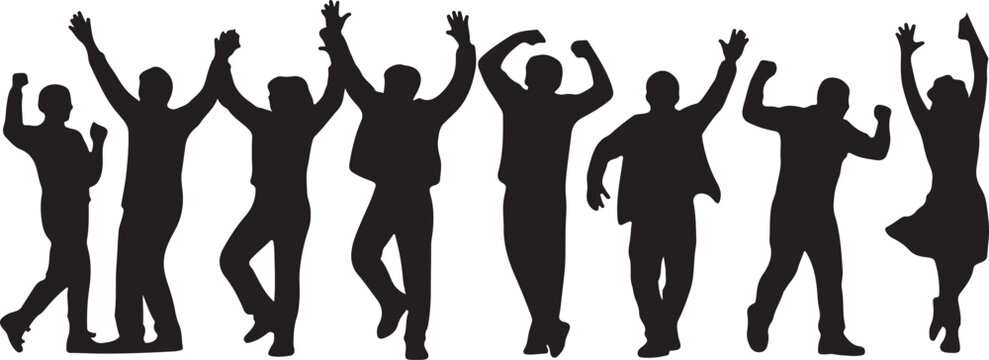 Silhouettes of Happy People Celebrating Success