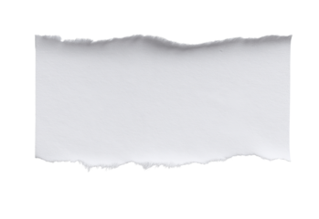 White paper note with torn edge isolated on a transparent background