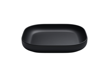 Dark gray square dish with rounded edges isolated on a transparent background