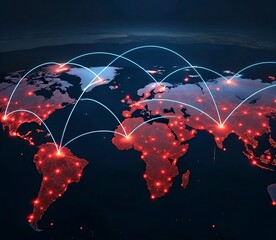 lobal network connection over the world. Internet New Best Concept of global business.World map with glowing lines on dark background. Network and communication show concept. 3D Rendering	