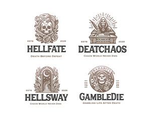 Obraz premium death skull with graveyard, black crows, rose flower logo template