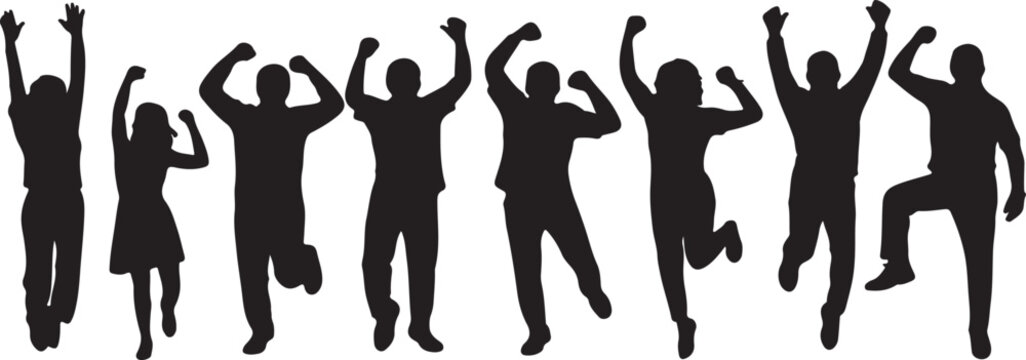 Silhouettes of people jumping with joy