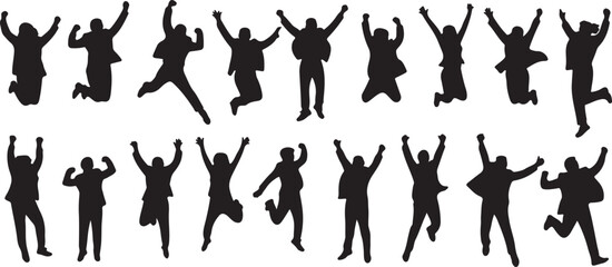 Silhouettes of jumping celebrating business people