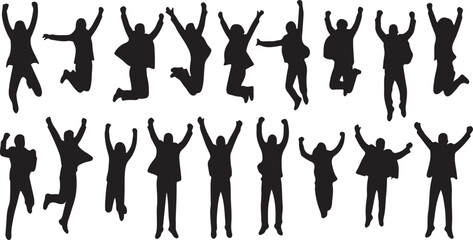 Silhouette of people jumping with excitement