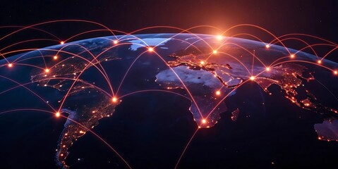 lobal network connection over the world. Internet New Best Concept of global business.World map with glowing lines on dark background. Network and communication show concept. 3D Rendering	