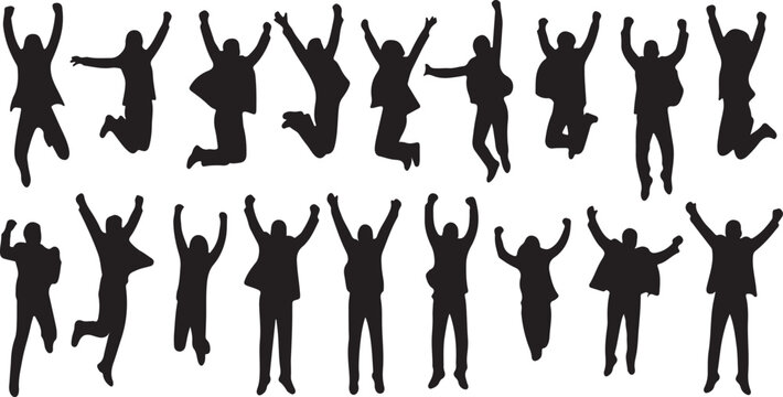 Silhouette of people jumping with excitement