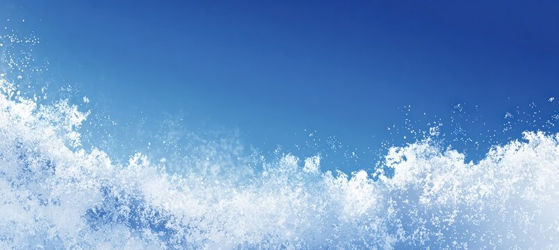 Fototapeta Ultra-Wide Icy Blue Gradient Banner with Drifting Snow and Clear Center for Headlines