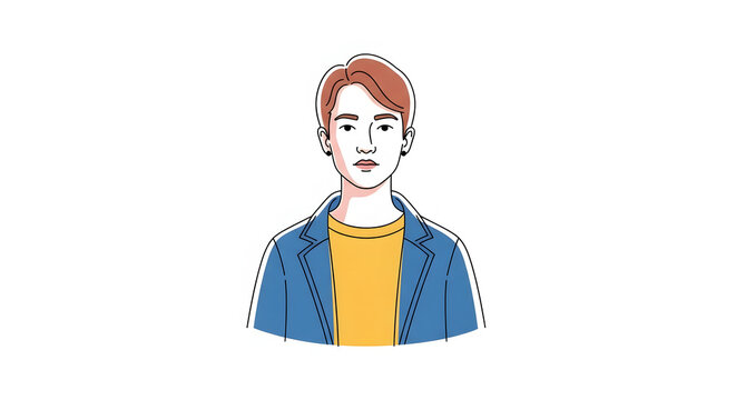 Modern flat line art illustration of a young person, ideal as a minimalist digital avatar or profile icon. Perfect for clean web interfaces, mobile applications, and contemporary UI/UX design