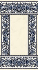 Elegant Floral Border Design with Intricate Blue and White Patterns.
