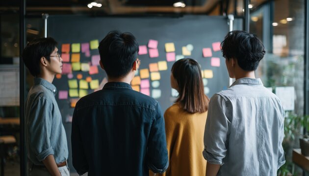 Asian Creative Business Brainstorming Meeting: Strategizing Product Launch, Planning, And Development In A Startup Project At The Office.