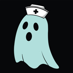 Cartoon Ghost Nurse Clipart. Cute Halloween Medical Character Illustration