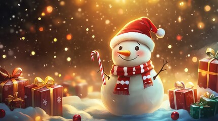 Cheerful Snowman with Christmas Gifts