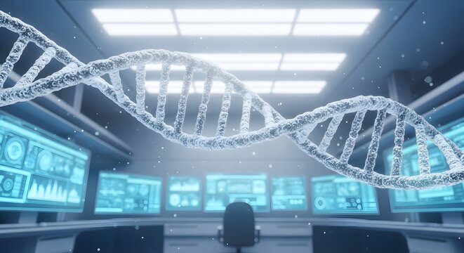DNA Strand Illustration in Futuristic Laboratory for Medical Technology