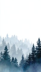 Obraz premium Vertical Watercolor Misty Pine Skyline with Cool Gradients and Airy Space