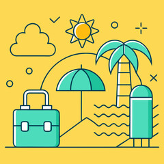 &ldquo;Summer Vacation Line Art Vector | Minimal Beach Outline Illustration | Holiday Travel Design&rdquo;