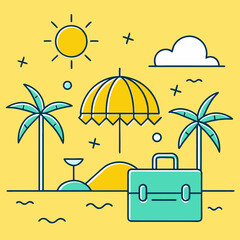 &ldquo;Summer Vacation Line Art Vector | Minimal Beach Outline Illustration | Holiday Travel Design&rdquo;