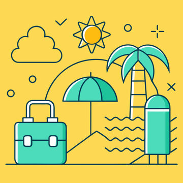 &ldquo;Summer Vacation Line Art Vector | Minimal Beach Outline Illustration | Holiday Travel Design&rdquo;