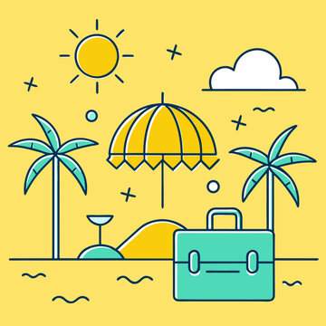&ldquo;Summer Vacation Line Art Vector | Minimal Beach Outline Illustration | Holiday Travel Design&rdquo;