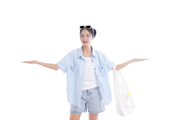 A Woman's Welcoming Gesture: A young woman, radiating warmth and hospitality, extends her arms in an inviting embrace. She embodies the spirit of freedom and adventure.