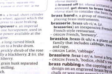English Definition Dictionary Page Close Up Of Printed Word Of -Brassica
