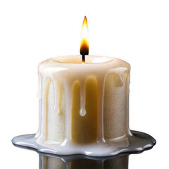 White melting candle isolated on transparent background.