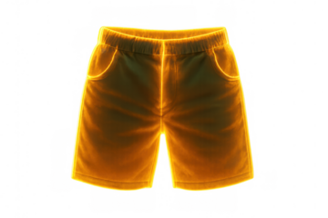 Glowing orange casual shorts with neon outline, modern fashion apparel for summer, transparent background