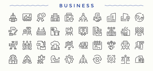 Business icon set. Economic icon set. Icons for website. Includes thin line symbols economic, commerce, manage, profession, professional and more. Editable stroke collections.