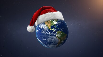 Earth Wearing a Santa Hat in Space