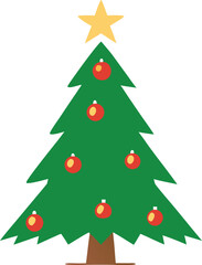 Christmas tree with decorations balls, star, garlands vector art illustration