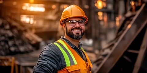 Smiling worker with helmet.