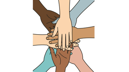 Diverse hands stacked together a illustration symbolizing unity and teamwork ideal for social campaigns and corporate communications