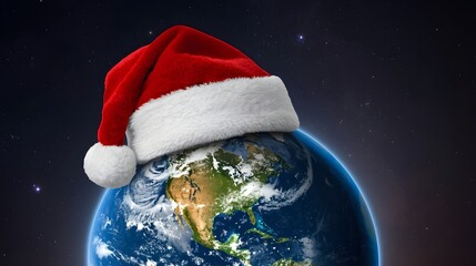 Earth Wearing a Santa Hat in Space