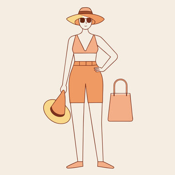 &ldquo;Summer Fashion Line Art Vector | Minimal Beachwear Outline Illustration | Trendy Summer Style Design
