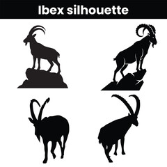 ibex silhouette vector and icon showing wild mountain animal with large curved horns perfect for wildlife nature adventure and outdoor themed vector designs