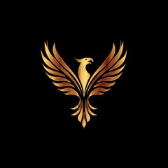 Fototapeta premium Golden phoenix emblem against black background symbol of rebirth