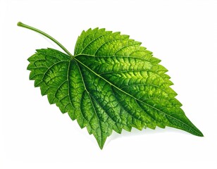 Fototapeta premium Close Up of Green Leaf Detail Isolated Against White Background with Textured Surface Showing Natural Patterns