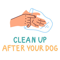 Clean up after your dog information instruction isolated set. Vector flat cartoon graphic illustration