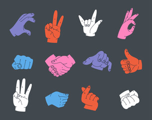 Hand arm flexible colorful isolated set concept. Vector graphic design illustration	