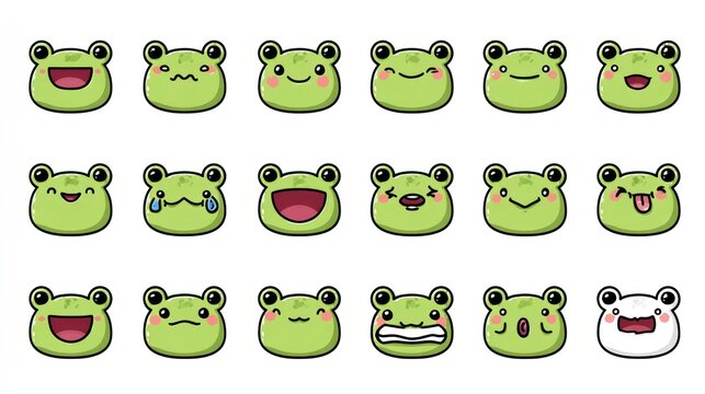 Cartoon frog faces showing various emotions on white background