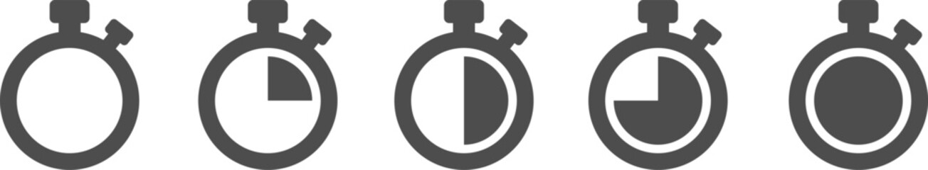 Stopwatch icons showing time progression from zero to full