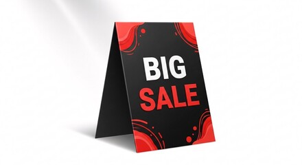 Promotional A-frame stand for a big sale event, ideal for Black Friday and Cyber Monday, a pseudo 3d vector illustration isolated on white background