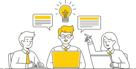 A business team brainstorming ideas online. vector illustration