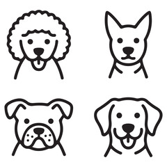 Fototapeta premium Set of Cute Dog Face Vector Icons – Minimal Line Art Pet Logo Collection on White Background.