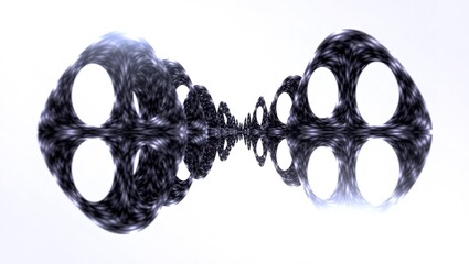 Abstract black fractal structure with infinite reflections on white.