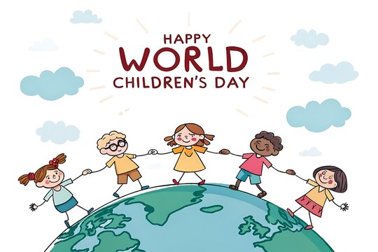 Happy World Children's Day: Diverse Kids Stand Hands Across the Globe Celebrating Unity and Friendship

