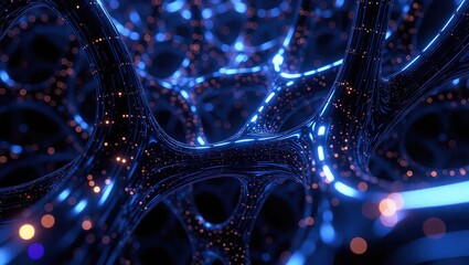 Abstract Blue Neural Network Digital Connections.